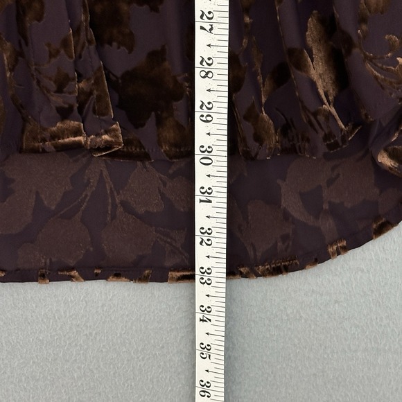 ACOA Y2K Velvet Burnout Blouse Brown Floral Button Front Long Sleeve L - Picture 8 of 11